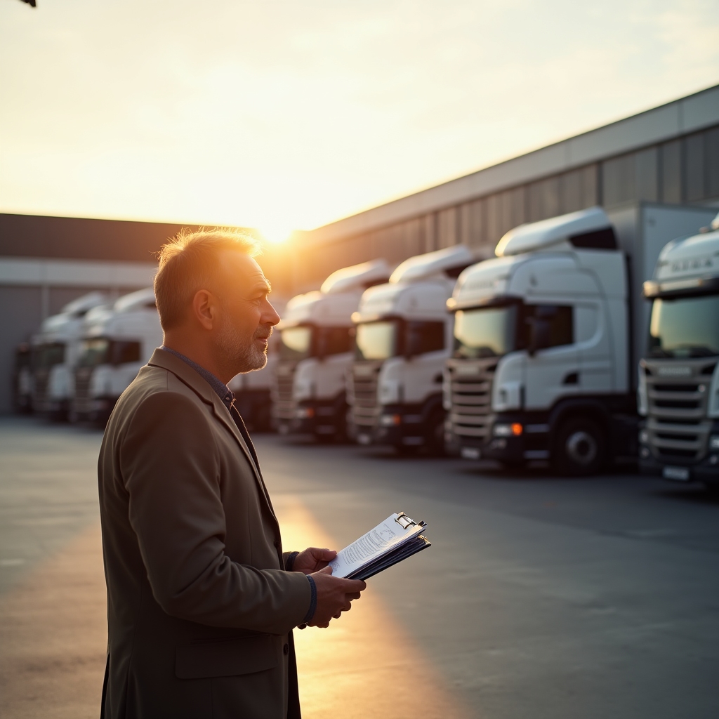 Responsabile flotta che supervisiona veicoli in deposito