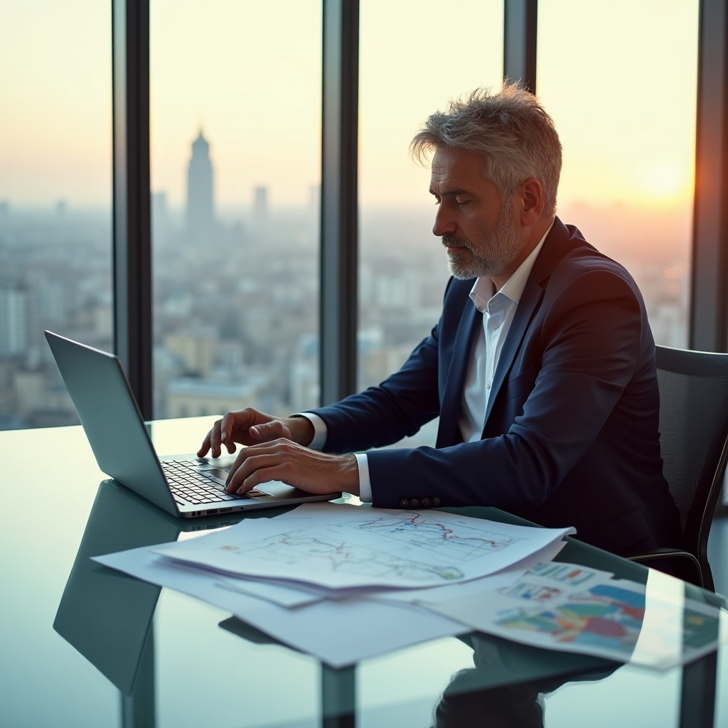 Consulente di trasporto che analizza dati operativi in ufficio